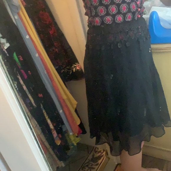 VINTAGE BETSEY JOHNSON BLACK SILK LACE ASYMMETRICAL MINI MIDI SKIRT XS S 4 NWT - Picture 8 of 9